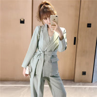 Load image into Gallery viewer, Autumn Winter  Women Lace Up Pant Suit Notched Blazer Jacket &amp; Pant Office Wear Suits Female Sets