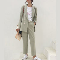 Load image into Gallery viewer, Vintage Autumn Winter Thicken Women Pant Suit Light Green Notched Blazer Jacket &amp; Pant 2019 Office Wear Women Suits Female Sets