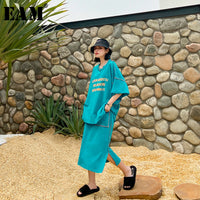 Load image into Gallery viewer, [EAM]  Half-body Skirt Printed Two Pieces Suit New Round Neck Half Sleeve Loose Women Fashion Tide Spring Autumn 2020 1U074