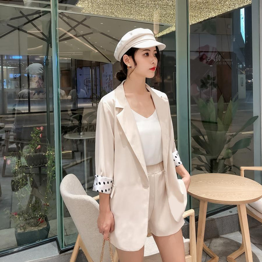 2019 Summer Korean version of the thin casual small suit girlfriends shirt shorts 2 piece suit