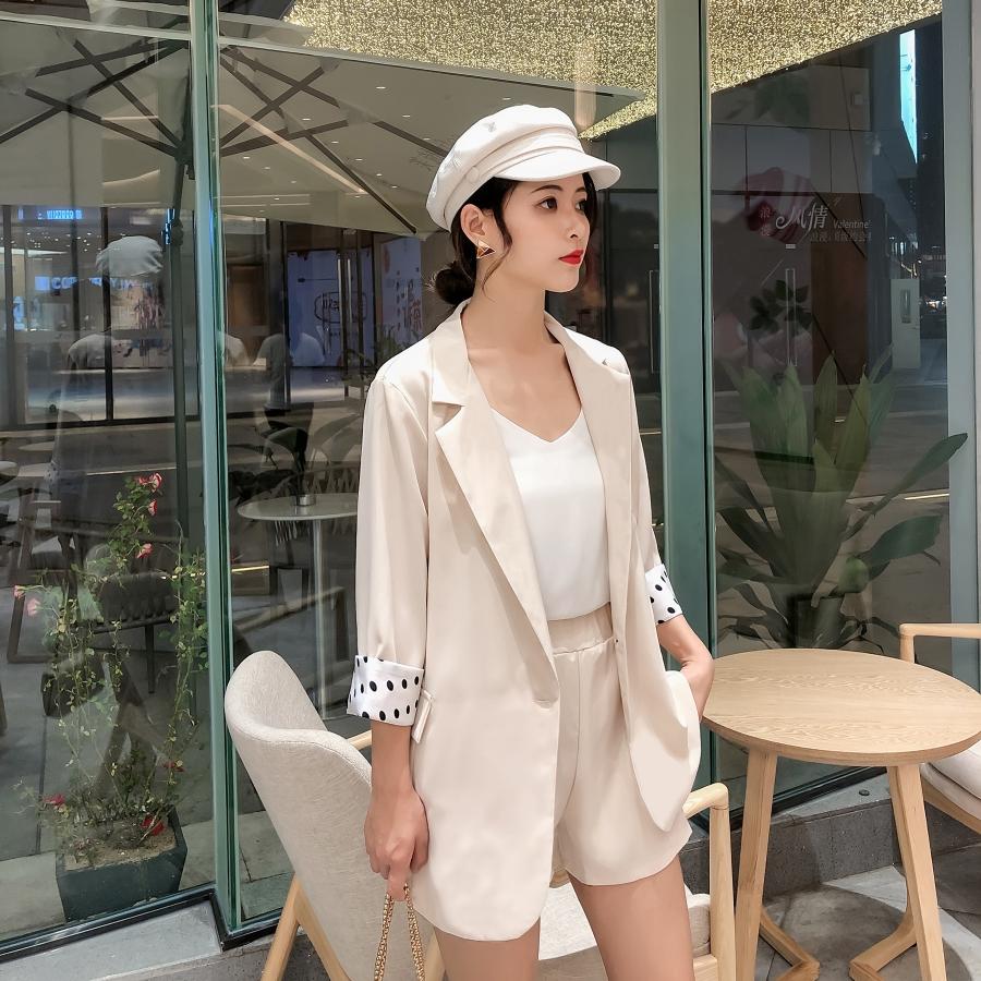 2019 Summer Korean version of the thin casual small suit girlfriends shirt shorts 2 piece suit