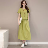 Load image into Gallery viewer, Womens Skirt Set Vintage short Sleeve Pullover High Waisted  Skirts Long Two Piece Set Women&#39;s Sets Cotton and Linen dress