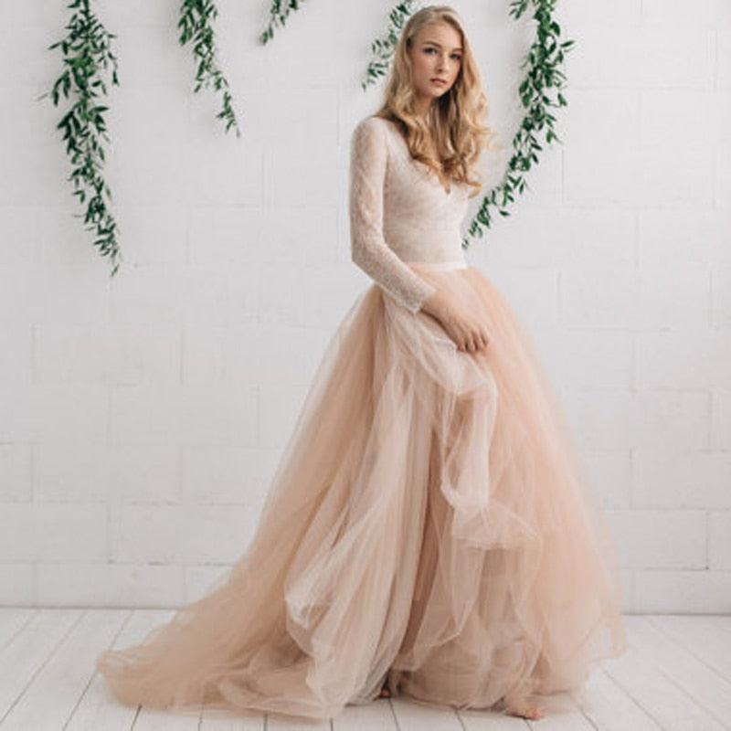 New Fashion Bridal Tulle Skirt Champagne Nude Ivory Wedding Skirts Personalized Tiered Layers Long Maxi Skirt Custom Made